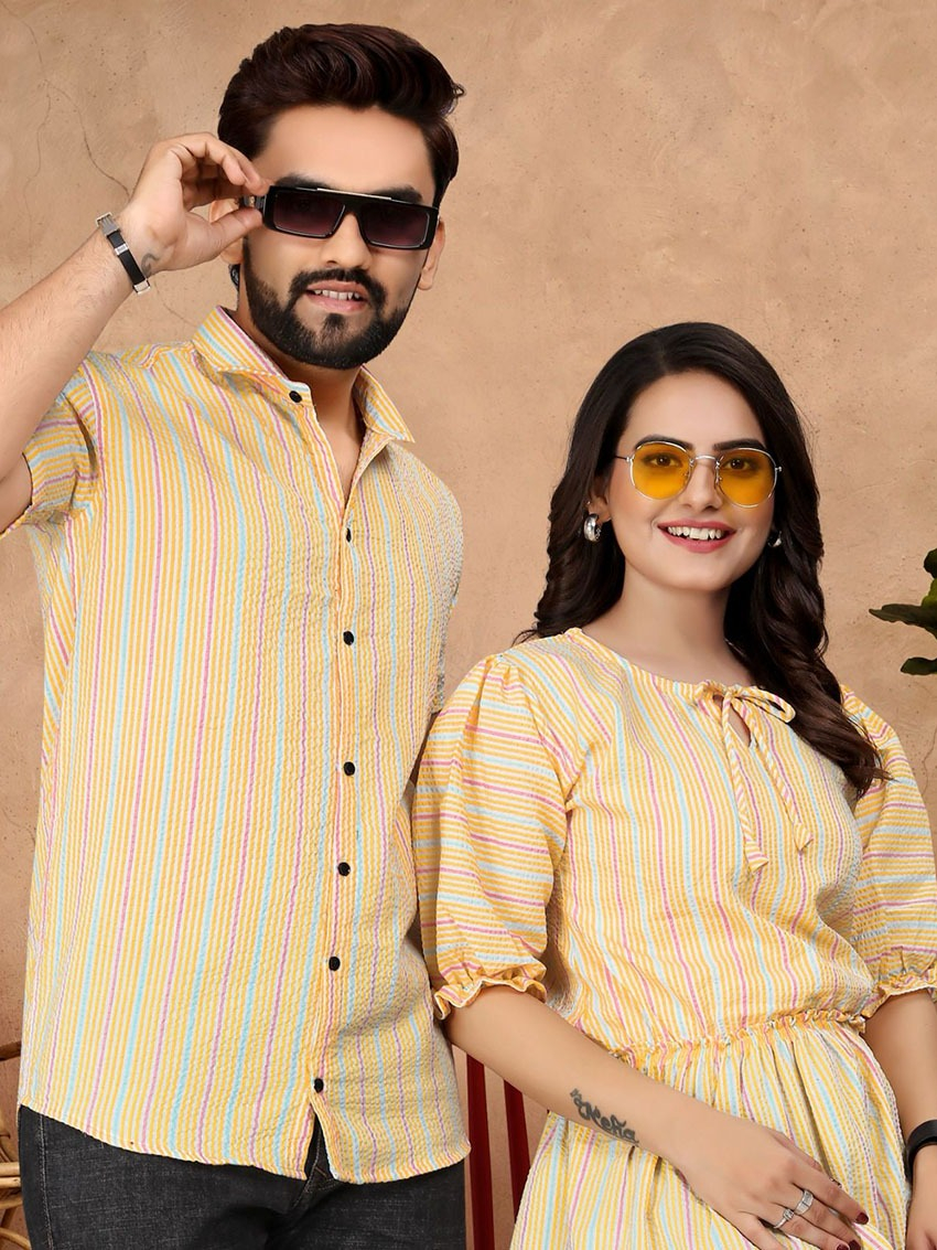 Ethnic Traditional Couple Combo Men's Shirt & Female Tunic Combo Set